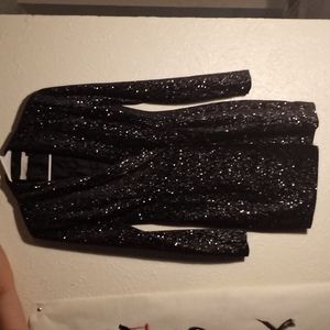 Black velvet, suit jacket dress, with silver glitter. (Worn open in the 2nd pic)